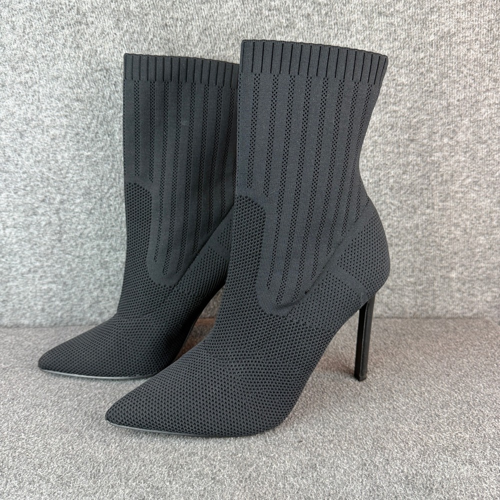 Steve Madden Sock Boots Women 9.5 Black Ribbed Knit Pointed Toe Stiletto Heel